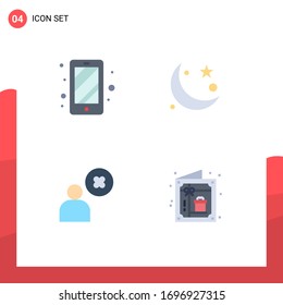 Set of 4 Modern UI Icons Symbols Signs for phone; delete user; crescent; muslim; user Editable Vector Design Elements
