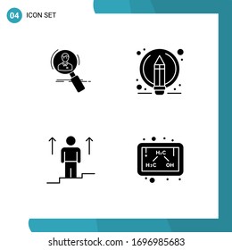 Set of 4 Modern UI Icons Symbols Signs for search; pen; hunting; resume; user Editable Vector Design Elements