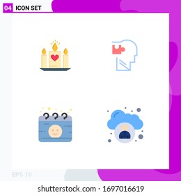 Set of 4 Modern UI Icons Symbols Signs for candle; calendar; wedding; mind; maternity Editable Vector Design Elements