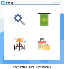 Set of 4 Modern UI Icons Symbols Signs for search; furniture; setting; money; umbrella Editable Vector Design Elements