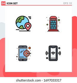 Set of 4 Modern UI Icons Symbols Signs for globe; dartboard; world; box; mobile Editable Vector Design Elements