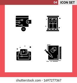 Set of 4 Modern UI Icons Symbols Signs for finance; e; decoration; home; mobile Editable Vector Design Elements