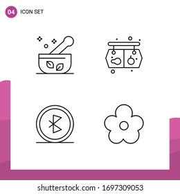 Set of 4 Modern UI Icons Symbols Signs for hospital; communication; soup; vegetable; network Editable Vector Design Elements