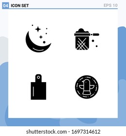 Satz von 4 Symbolen der modernen Benutzeroberfläche, Zeichen für Mond; Stewpot; Wetter; Pfanne; Bearbeitbare Design-Elemente für Vektorillustrationen