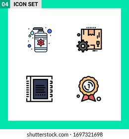 Conjunto de 4 símbolos de símbolos de iconos de la interfaz de usuario modernos para la caída; libro; atención; engranaje; contactos Elementos de diseño de vectores editables