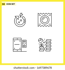 Conjunto de 4 símbolos de símbolos de iconos modernos de la interfaz de usuario para la flecha; código; mundo; médico; escanear elementos de diseño de vectores editables