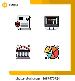 Set of 4 Modern UI Icons Symbols Signs for medical; bank; shield; website; finance Editable Vector Design Elements