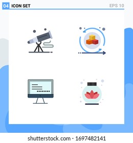 Satz von 4 Symbolen der modernen Benutzeroberfläche, Zeichen für Fernglas; Computer; Astronomie; Formen; Textbearbeitbare Vektorillustration-Design-Elemente