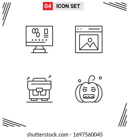 Set of 4 Modern UI Icons Symbols Signs for biology; business; science; interface; money Editable Vector Design Elements