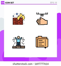 Conjunto de 4 símbolos modernos de iconos de la interfaz de usuario para el fuego; negocios; pared; limpieza; elementos de diseño de vectores editables por persona
