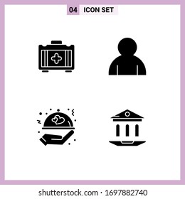 Conjunto de 4 símbolos modernos de iconos de la interfaz de usuario para uso médico; boda; humanos; alimentos; elementos de diseño de vectores editables de escuela