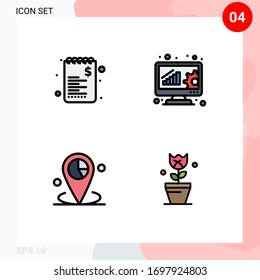 Set of 4 Modern UI Icons Symbols Signs for commerce; graph; shopping; data management; place Editable Vector Design Elements