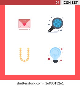 Set of 4 Modern UI Icons Symbols Signs for sms; accesoris; heart; global; lux Editable Vector Design Elements