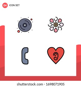 Set of 4 Modern UI Icons Symbols Signs for computer; answer; hardware; floral; phone Editable Vector Design Elements