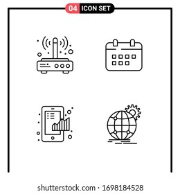 Set of 4 Modern UI Icons Symbols Signs for modem; holidays; connection; schedule; chart Editable Vector Design Elements