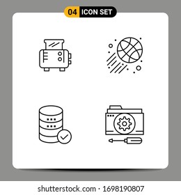Conjunto de 4 símbolos modernos de símbolos de iconos de la interfaz de usuario para el brindis; web; baloncesto; alojamiento; elementos de diseño de vectores editables de carpetas