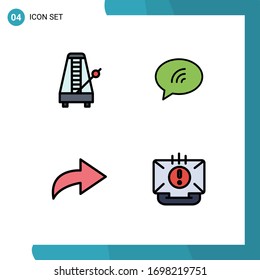 Conjunto de 4 símbolos de símbolos de iconos modernos de la interfaz de usuario para audio; flecha; música; chat; elementos de diseño de vectores editables de comunicación