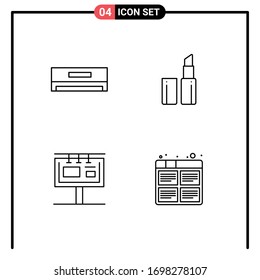 Conjunto de 4 símbolos de símbolos de iconos modernos de la interfaz de usuario para el acondicionador de aire; publicidad; tecnología; consejo de administración; materiales de diseño de vectores editables de placa