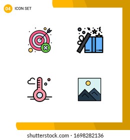 Satz von 4 Symbolen der modernen Benutzeroberfläche, Zeichen für Fehlschlagen; Stern; Ziel; Kasten; thermometer-bearbeitbare Vektorillustration-Design-Elemente