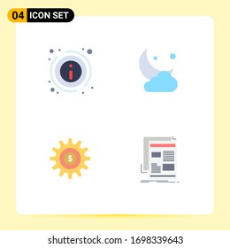 Set of 4 Modern UI Icons Symbols Signs for details; gear; about; ramadan; money Editable Vector Design Elements