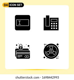 Conjunto de 4 símbolos de símbolos de iconos modernos de la interfaz de usuario para la forma; bloqueo; teléfono; tarjeta atm; elementos de diseño de vectores editables ecológicos