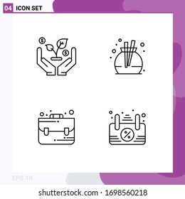Set of 4 Modern UI Icons Symbols Signs for finance; board; fragrance; bag; open Editable Vector Design Elements