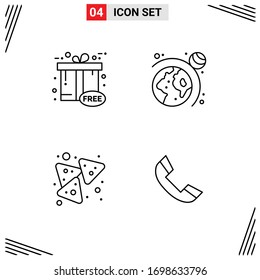Set of 4 Modern UI Icons Symbols Signs for black friday; nachos; gift box; system; call Editable Vector Design Elements
