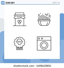 Conjunto de 4 símbolos modernos de iconos de la interfaz de usuario para el desayuno; carnero; dulce; nuevo; Elementos de diseño de vectores editables para ovejas