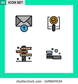 Set of 4 Modern UI Icons Symbols Signs for mail; crossroads; explore; ok; signs Editable Vector Design Elements