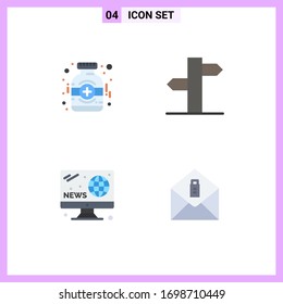 Set of 4 Modern UI Icons Symbols Signs for bottle; hobby; medicine bottle; direction; screen Editable Vector Design Elements