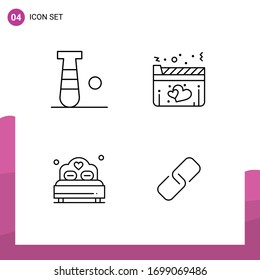 Set of 4 Modern UI Icons Symbols Signs for baseball; love; sport; love; wedding Editable Vector Design Elements