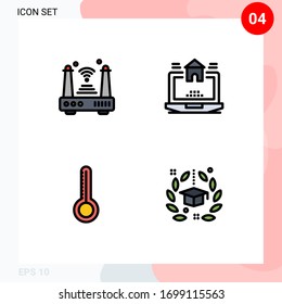 Set of 4 Modern UI Icons Symbols Signs for internet; temperature; things; home; weather Editable Vector Design Elements