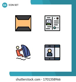 Set of 4 Modern UI Icons Symbols Signs for documents; water; letter; vacation; sport Editable Vector Design Elements