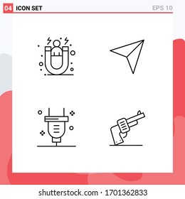 Conjunto de 4 símbolos modernos de iconos de la interfaz de usuario para la adquisición; poder; retención del cliente; arriba; elementos de diseño de vectores editables de electricidad