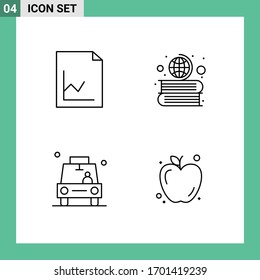 Set of 4 Modern UI Icons Symbols Signs for analytics; location; books; globe; taxi Editable Vector Design Elements