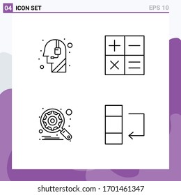 Set of 4 Modern UI Icons Symbols Signs for assistance; search; call centre; mini; column Editable Vector Design Elements