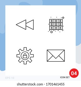 Set of 4 Modern UI Icons Symbols Signs for backward; lock; drawer; rack; communication Editable Vector Design Elements