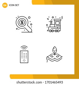 Set of 4 Modern UI Icons Symbols Signs for market; tv; christmas; train; costume Editable Vector Design Elements