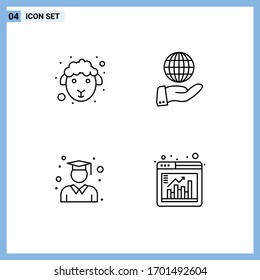 Set of 4 Modern UI Icons Symbols Signs for face; graduate; sheep; modern; school Editable Vector Design Elements