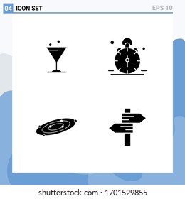 Set of 4 Modern UI Icons Symbols Signs for glass; astronomy; alarm; bell; system Editable Vector Design Elements