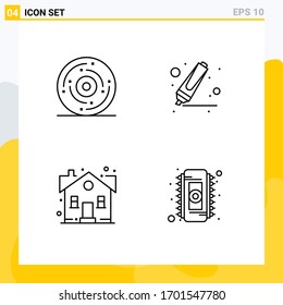 Set of 4 Modern UI Icons Symbols Signs for celebration; home; holiday; highlighter; sweet home Editable Vector Design Elements
