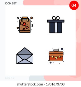 Conjunto de 4 símbolos de símbolos de iconos de la interfaz de usuario modernos para la compra; correo; papel; regalo; materiales de diseño de vectores editables para casos