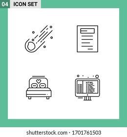 Set of 4 Modern UI Icons Symbols Signs for asteroid; love; space; education; wedding Editable Vector Design Elements