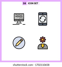 Set of 4 Modern UI Icons Symbols Signs for computer; pencil; arrow; devices; call Editable Vector Design Elements