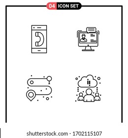 Set of 4 Modern UI Icons Symbols Signs for call; meeting; conversation; business; point Editable Vector Design Elements