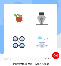 Set of 4 Modern UI Icons Symbols Signs for tea; social; coffee; tool; holiday Editable Vector Design Elements