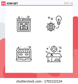 Set of 4 Modern UI Icons Symbols Signs for error; laptop; repair; light; web Editable Vector Design Elements