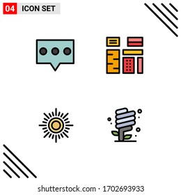 Satz von 4 Symbolen der modernen Benutzeroberfläche, Zeichen für Blasen; sonnig; Werbung; einheimisch; Bearbeitbare Vektorillustration-Design-Elemente des Earth Day