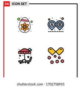 Set of 4 Modern UI Icons Symbols Signs for decoration; garden; destination; ride; nutrients capsules Editable Vector Design Elements