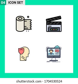 Set of 4 Modern UI Icons Symbols Signs for cleaning; secure; tissue; clapperboard; user Editable Vector Design Elements
